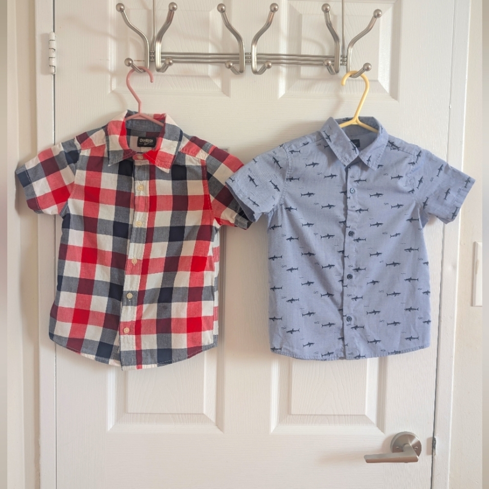 Shirts Set Checkered (Oshkosh Sz 6/6A ) Shark Print ( Andy & Evan Sz6)
